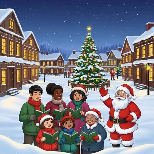 Snowy Christmas Town | Festive Lights, Holiday Cheer, Diverse Carol Singers