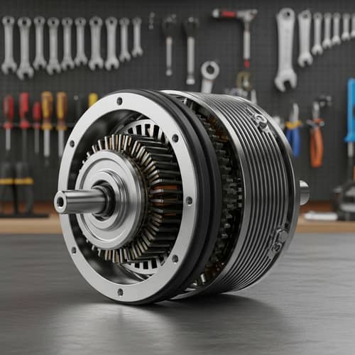 Intricate Steel Motor Assembly in Workshop Setting