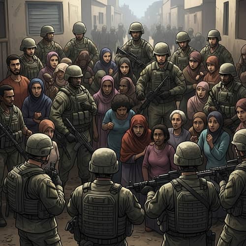 Diverse Soldier Circle Protecting Civilians | Brave Defense