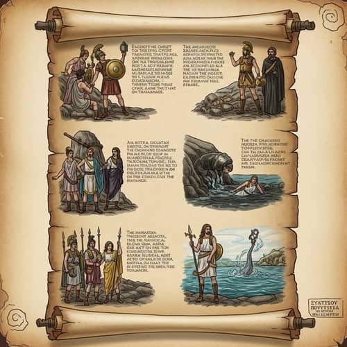 Stories of Homer's Odyssey Illustrated on Ancient Scroll