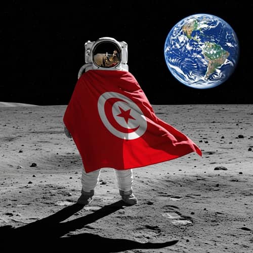 Tunisian Astronaut on Lunar Surface with Flag | Earth View
