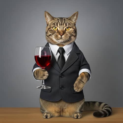 Professional Cat in Business Attire Sipping Wine | Elegant Feline Image