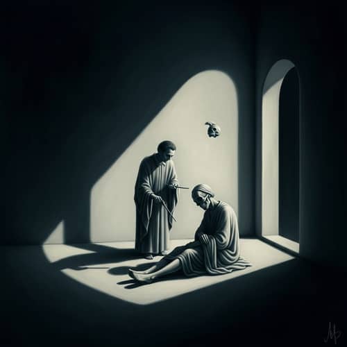 Ethereal Surrealism: Dreamy Scene of Death with Long Shadows
