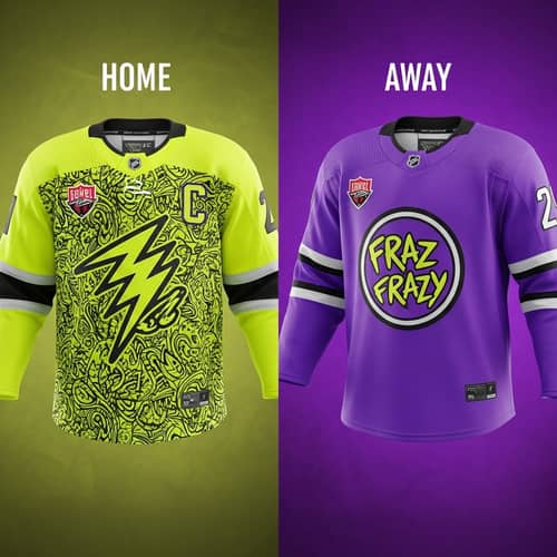 Distinct Neon Yellow & Bright Purple Ice Hockey Jerseys