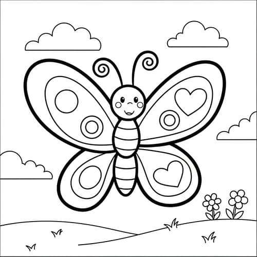 Joyous Butterfly Coloring Page for 3-Year-Olds