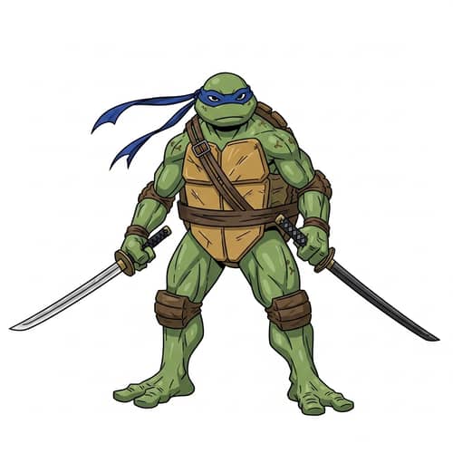 Leonardo the Turtle Man - Blue Bandana, Dual Katanas | Ready-to-Battle Stance