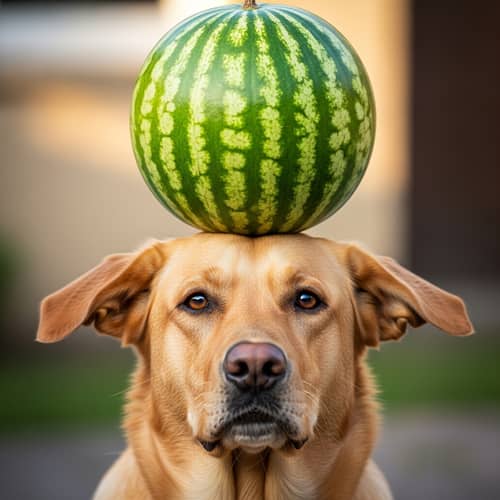 Labrador Dog Balancing Watermelon - Fun Pet Pic