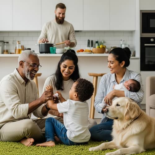 Happy Multi-Generational Family Quality Time in Cozy Setting