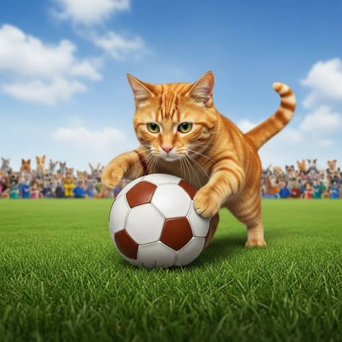 Energetic Ginger Tabby Cat Playing Football | Spectacle on the Field