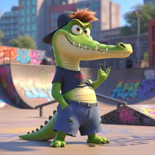 Playful Teenage Crocodile Cartoon - Youthful Rebellion