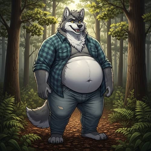 Chubby Anthro Wolf in a Serene Forest