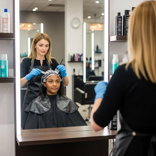 Hair Coloring Air Touch in Beauty Salon - Professional Stylist