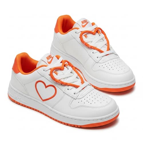 White and Orange Heart Pattern Sneakers - Modern Footwear Design