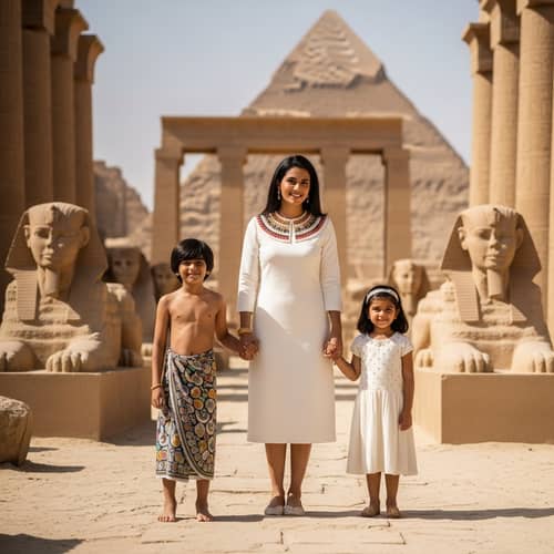 South Asian Mother & Children Celebrate in Pharaonic Village