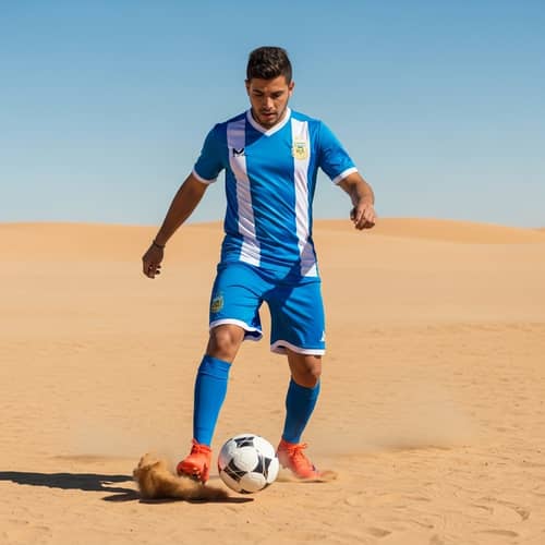 Masterful South American Football Player in Vast Desert