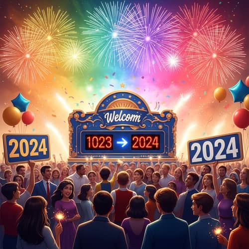 2024 New Year Celebration: Countdown Timer, Fireworks & Festive Joy
