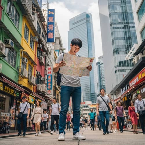 Asian Male Student Exploring Urban City | Travel Adventure