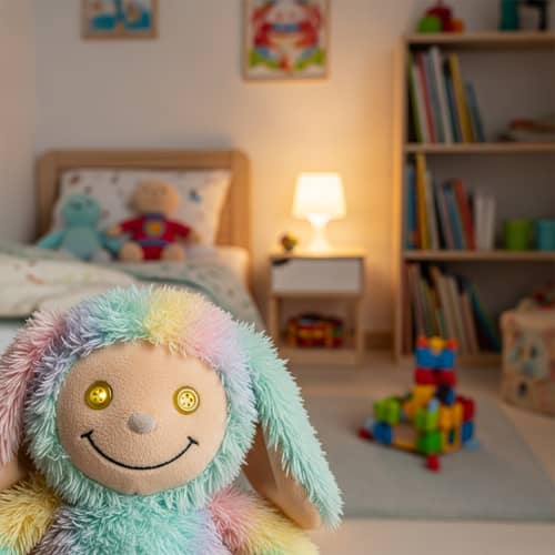 Soft Plush Toy with Button Eyes | Pastel Colors | Cozy Room