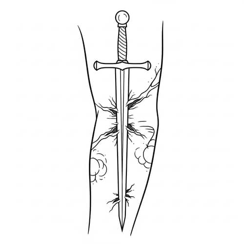 Detailed Sword Tattoo Design for Realistic Skin Piercing Effect