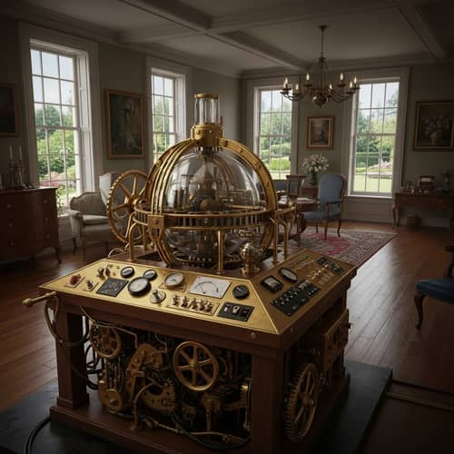 Intricate Old-Fashioned Time Machine in a Serene Room