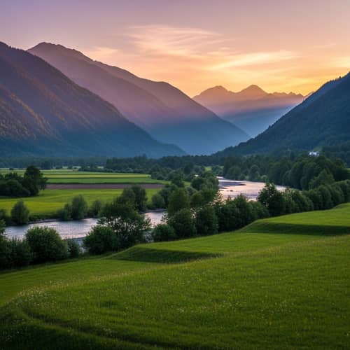 Enchanting Landscape Photo with Diverse Flora and Majestic Mountains