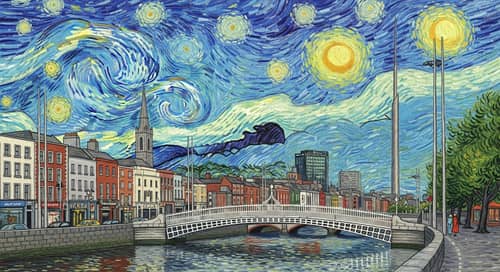 Dublin City in Van Gogh Style | Vibrant Cityscape Painting