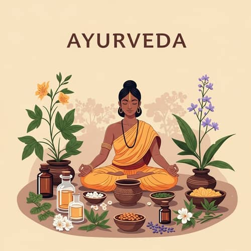 Traditional Ayurveda Concept: Serene Illustration in Warm Earthy Colors