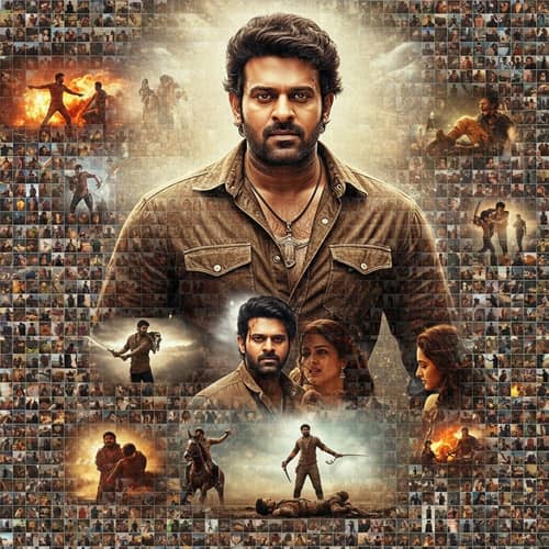 Prabhas-Inspired Mosaic Art: Action, Romance, Dialogue