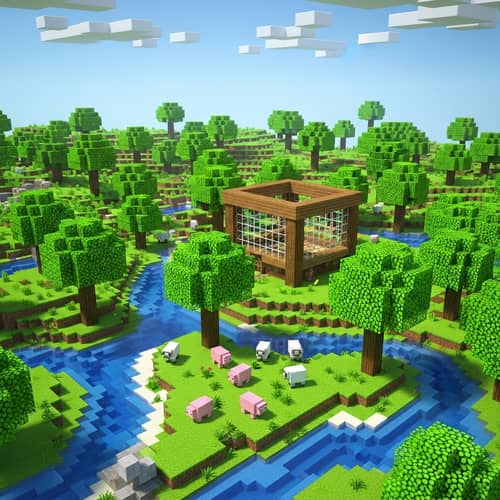 Pixelated Voxel World: Nature and Architecture Wonderland