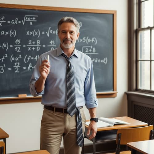 Experienced Teacher Explaining Math Formulas in Classic Classroom