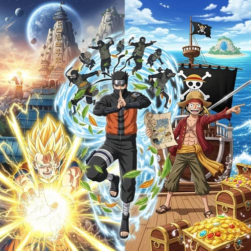 Epic Anime Crossover: Naruto, One Piece, Dragon Ball in 4K Image