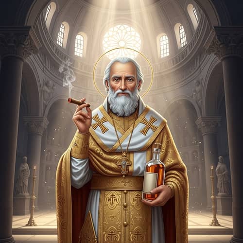 Saint Elmo with Cigar and Alcohol | Serene Religious Image