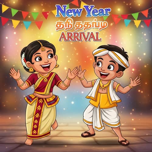 Joyful Sinhala Girl and Tamil Boy Welcome New Year Celebration