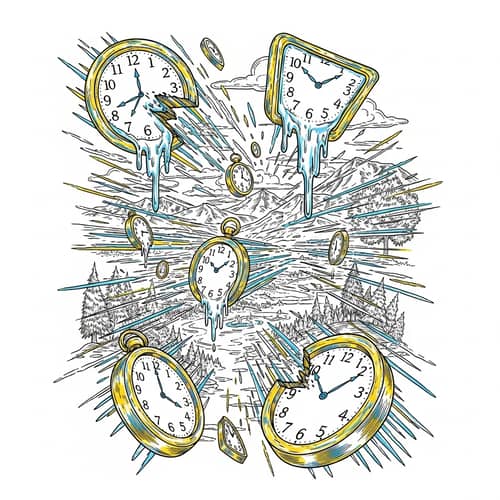 Abstract Time Distortion Art: Psychedelic Clocks & Landscapes
