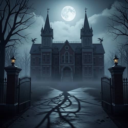 Eerie Victorian School in Misty Midnight Town