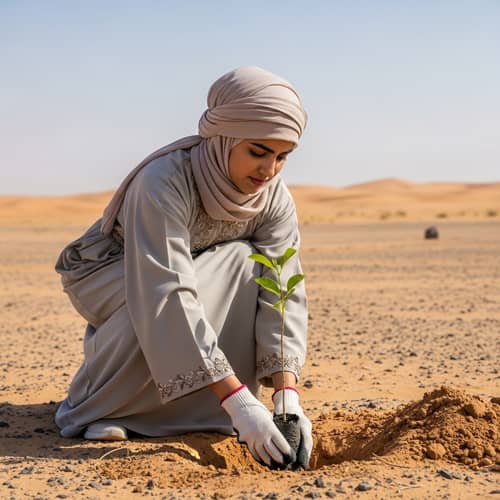 Qatari Woman Engaging in Environmentally-Friendly Volunteer Work