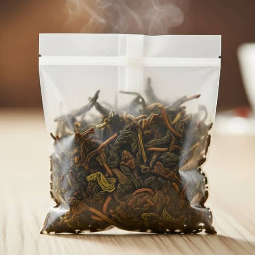 Premium Oolong Tea Sachet on Wooden Table