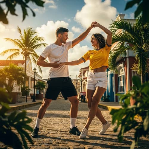 Bachata Dance with Fit Soccer Players in Caribbean Setting