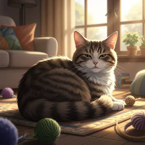 Luxurious Sunlit Room: Content Cat Relaxing in Comfort