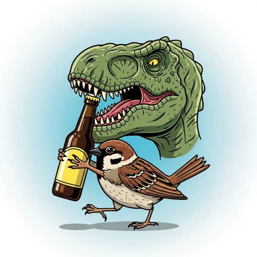 Unique Dinosaur Sparrow Beer Opener Illustration
