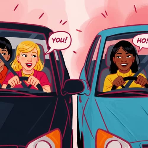 Comic-Style Illustration of Two Diverse Drivers in Vehicles