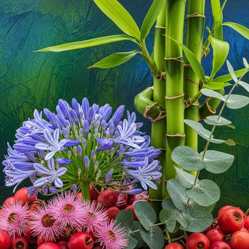 Vibrant Bamboo, Agapanthus & Eucalyptus Image | High Contrast HDR Effect