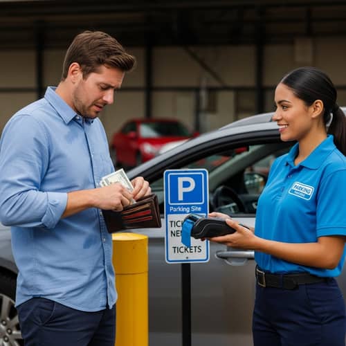 Tired Customer Pays Parking Fee to Security Guard