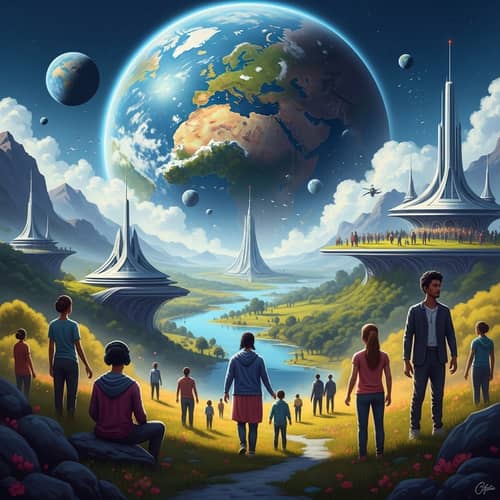 Futuristic Planet Transformation: Utopian Vision of Harmony and Progress
