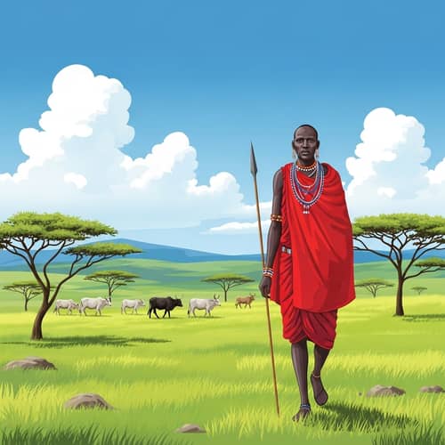 Authentic Masai Warrior in Serene African Plains