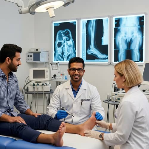 Expert South Asian Foot Doctor Treating Middle-Eastern Patient
