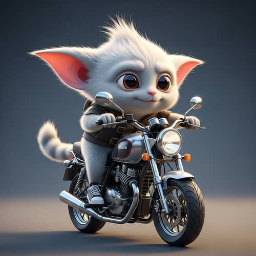 Cute Creature on Modern Motorbike - Whimsical Adventure