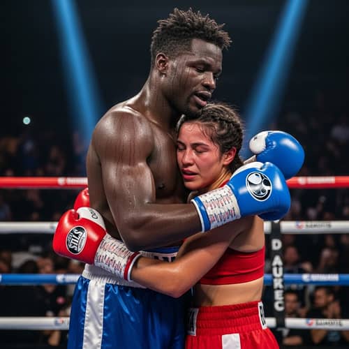 Intense Boxing Match Embraced by Two Fighters Intense Boxing Match Embraced by Two Fighters