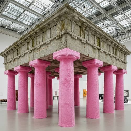 Realistic Stone and Pink Fur Art Exhibition
