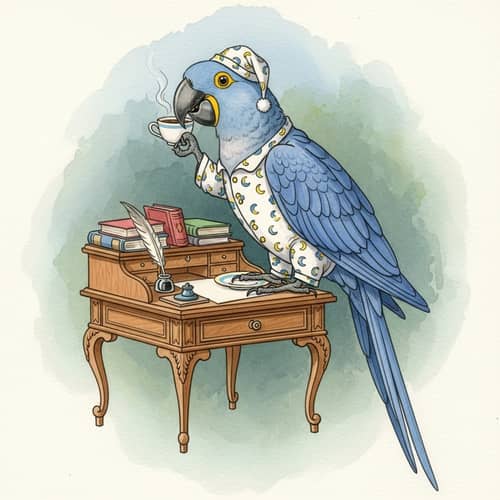 Whimsical Glaucous Macaw in Pajamas Art